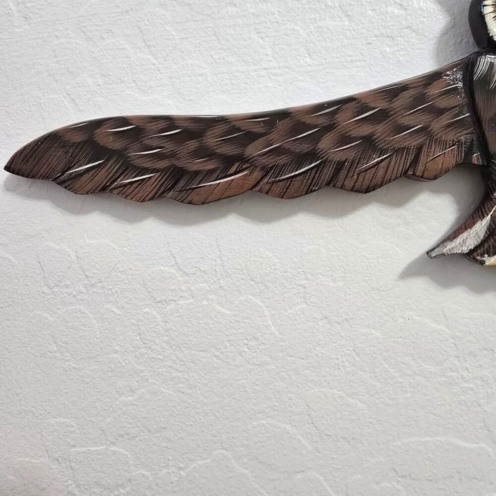 Hand Painted Owl Wooden Decorative Hanger Outstretched Wings Boho - Picture 3 of 13